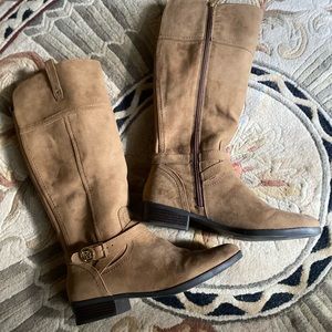Tan suede knee high boots by LIZ CLAIBORNE